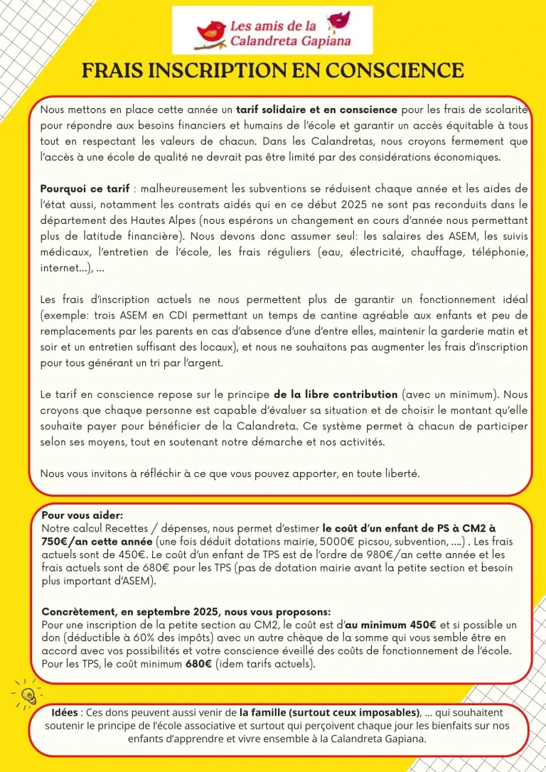 Tarif éveille - 2025-2026